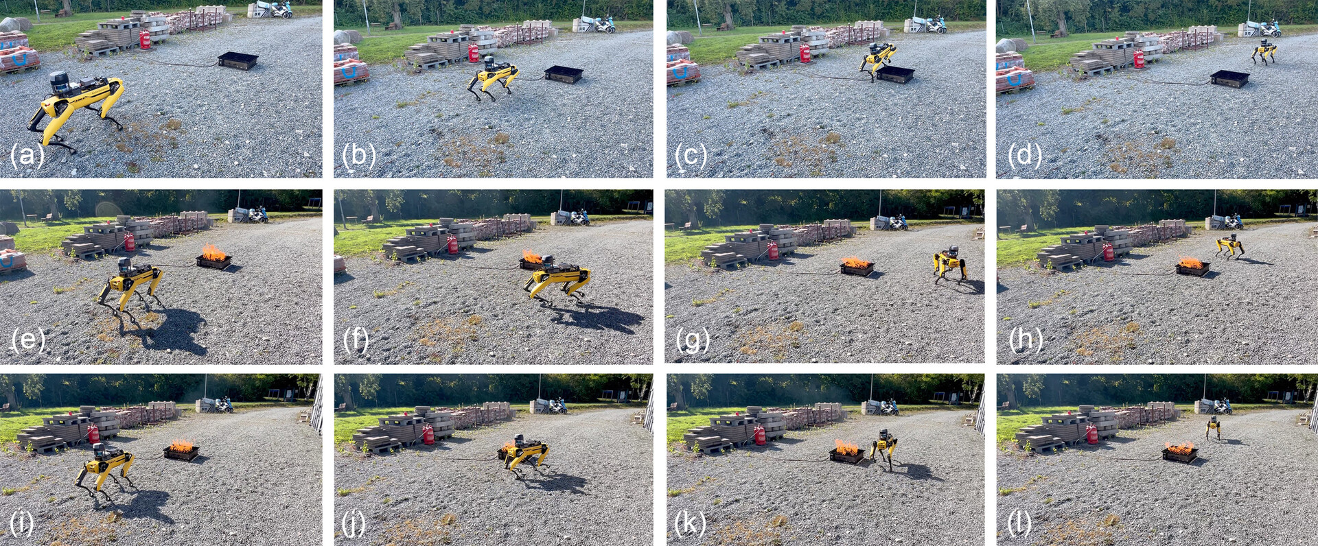Fire-aware navigation results for the Spot robot under different safety margins.